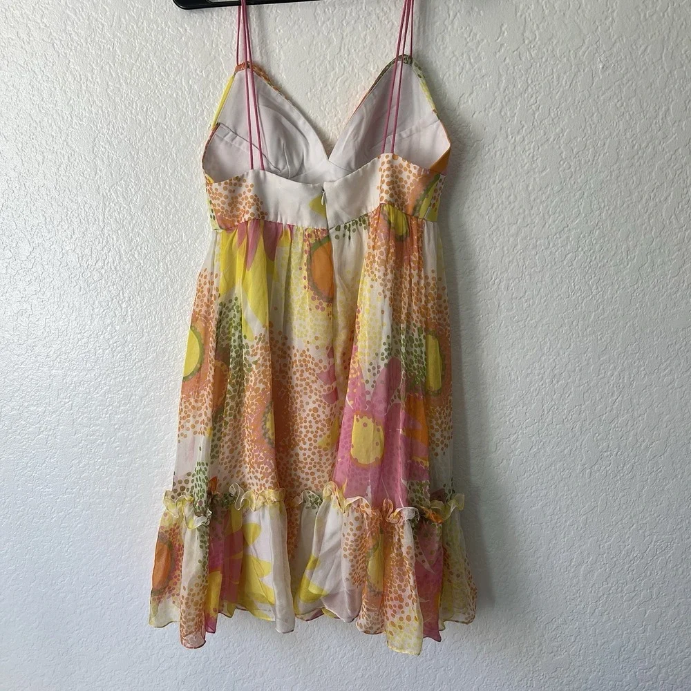 Milly Of New York Dress Size 6 Babydoll Slip Dress 100% Silk Side Zip Floral Y2K - Picture 6 of 8